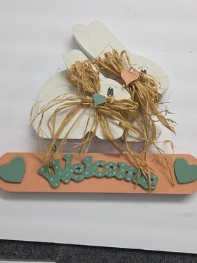 Vintage Bunny Welcome Handmade Hanging Decor Wood Sign